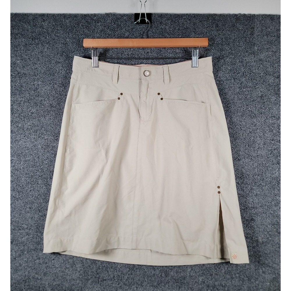 Royal Robbins Skirt Womens Size 6 Beige Straight Pencil Short Zip Pockets Slit